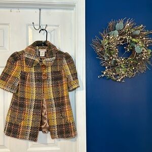 Women’s LaRok Plaid Multi Wool Blend Short Sleeve Coat Size XS